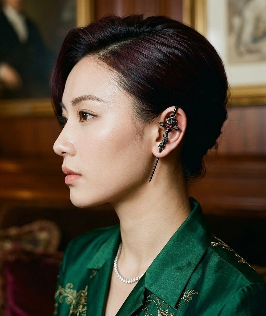 Rose-Dagger Ear Pin