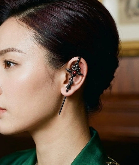 Rose-Dagger Ear Pin
