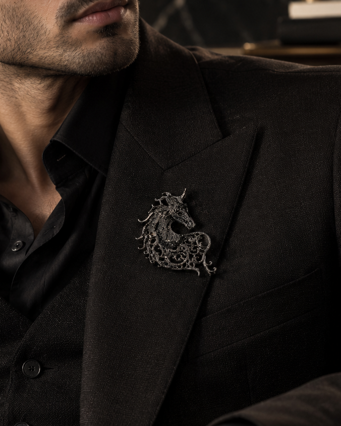 OBSIDIAN STALLION BROOCH