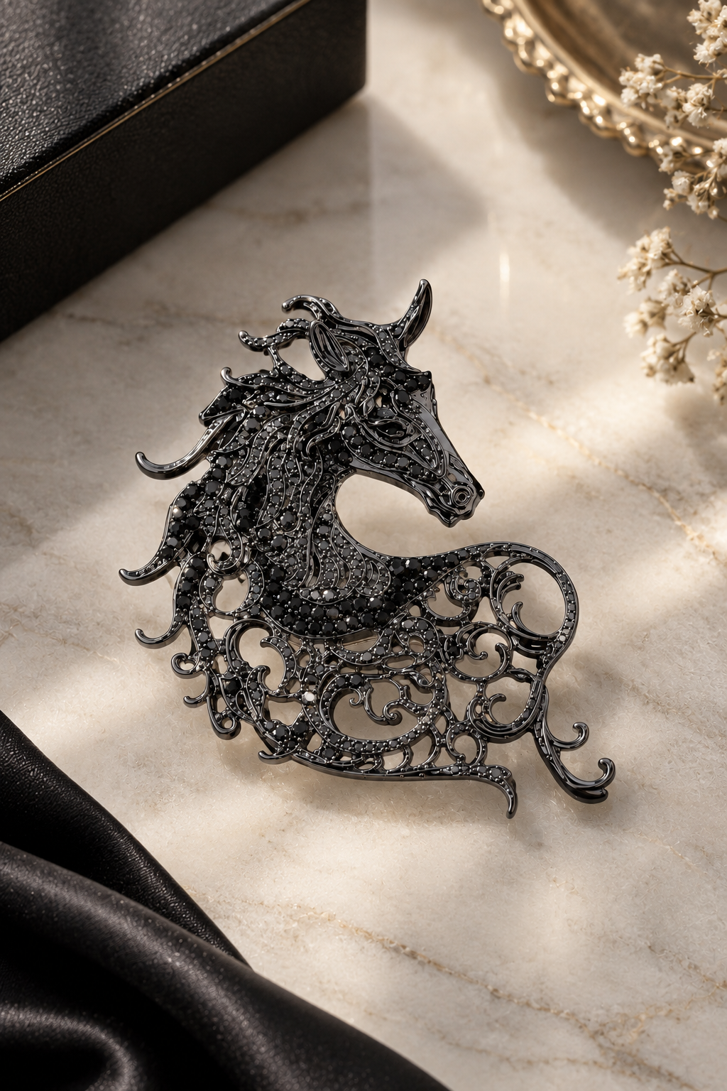 OBSIDIAN STALLION BROOCH