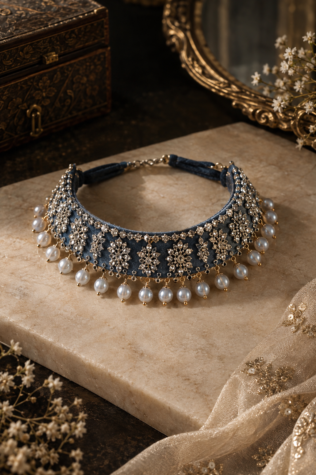 The Haute Denim & Pearl Choker